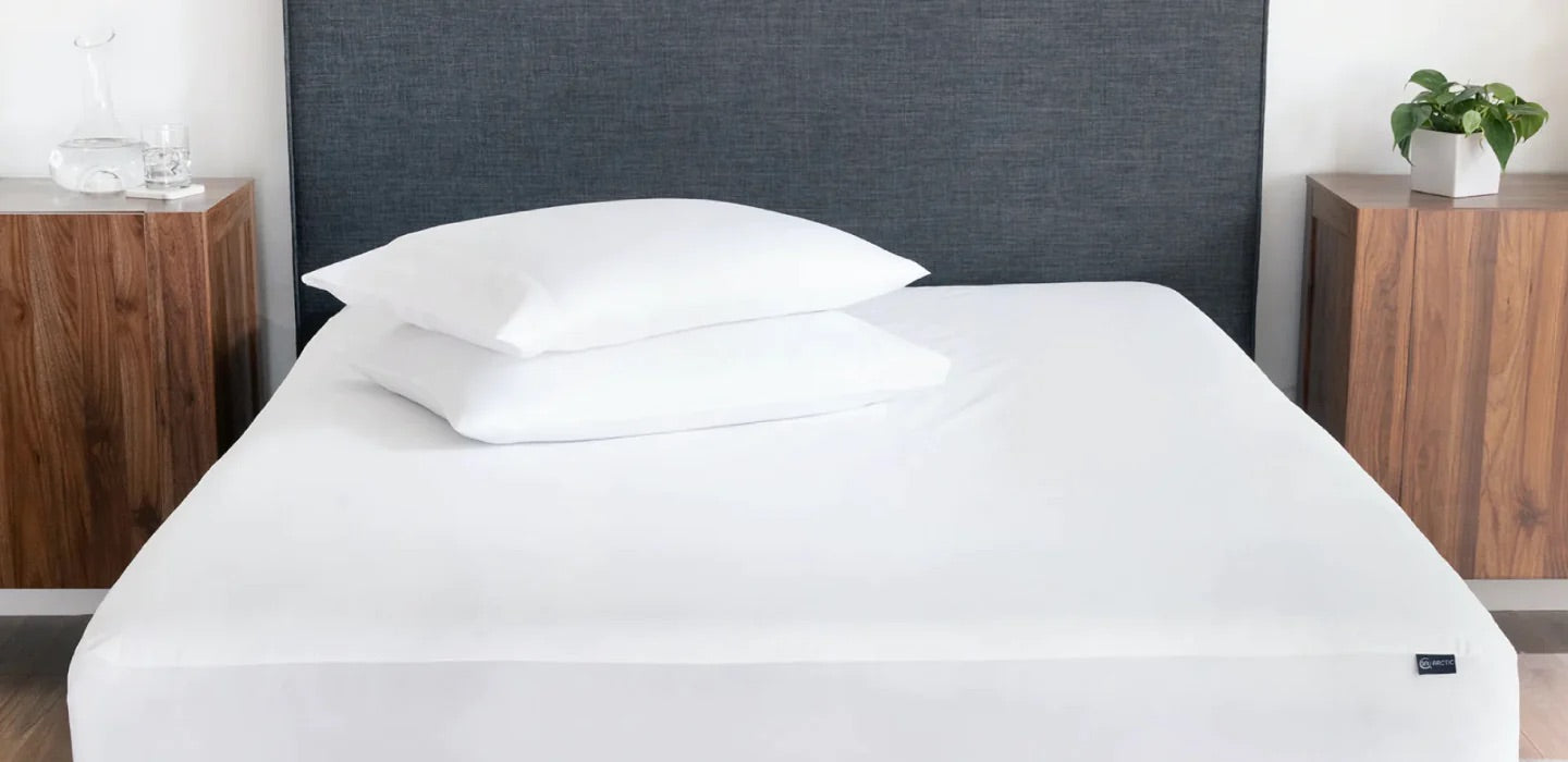 A Serta mattress fitted with a sheet set