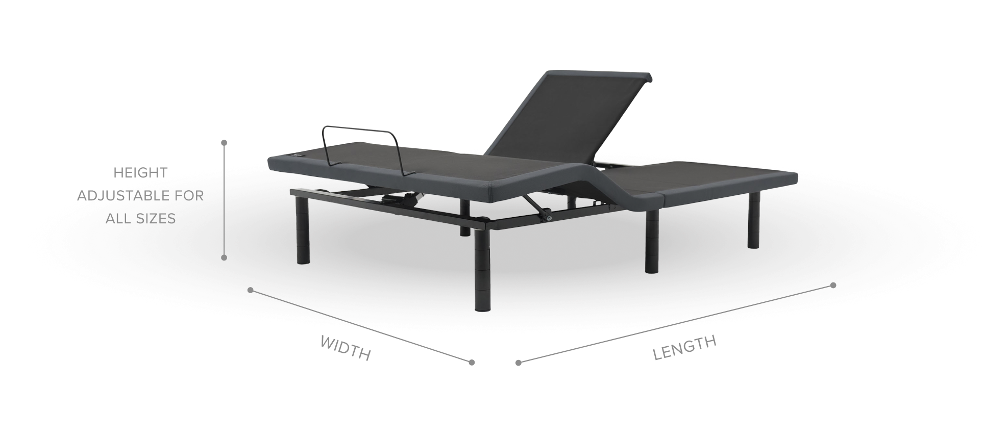 Measurement diagram of the baselogic gold split head adjustable base.