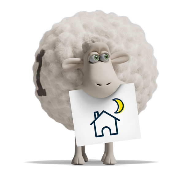 Cartoon sheep holding house illustration