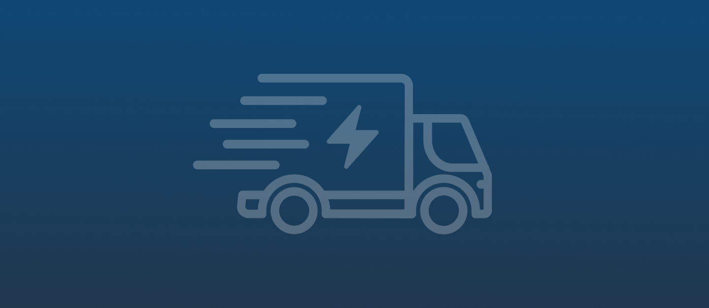 Serta Quick Ship logo of a silhouette a delivery truck on a blue background