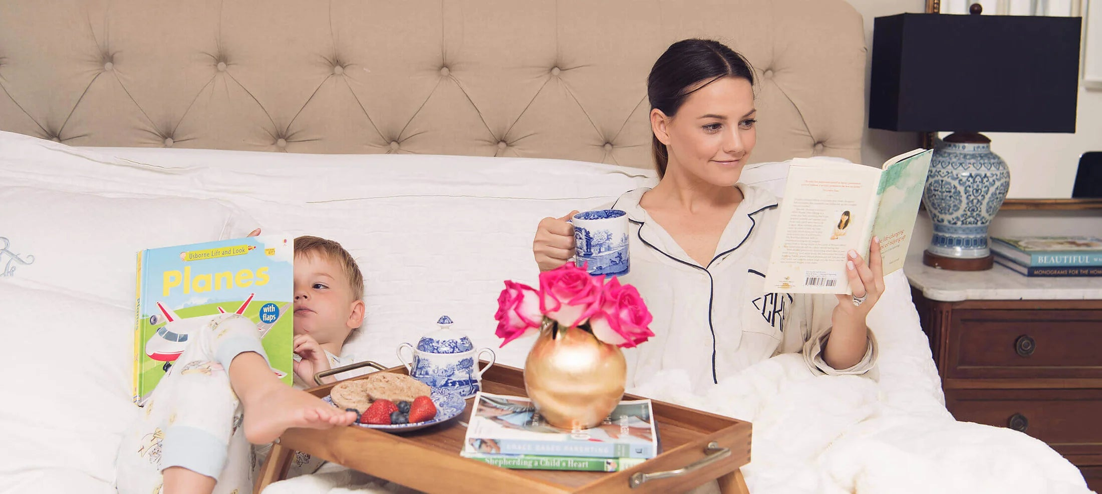 Cozy morning with books and tea