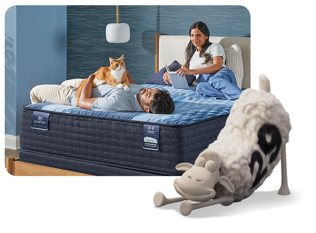 Comfort mattress with relaxed couple and cat