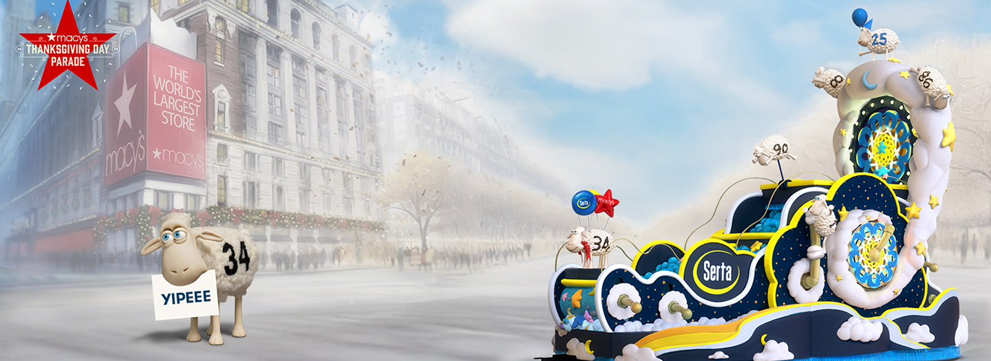 cartoon rendering of the serta macy's day float