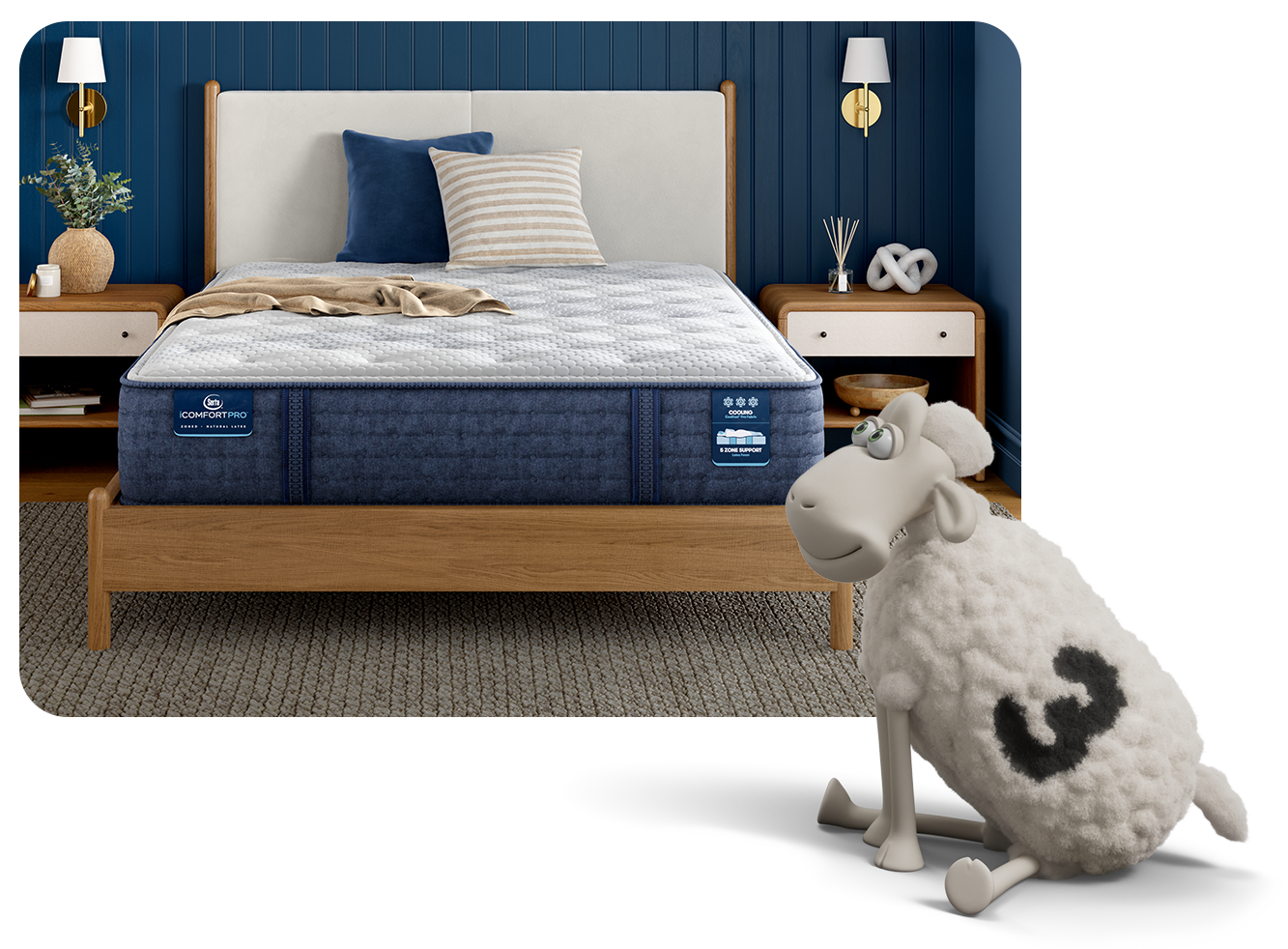 Comfortable mattress with playful sheep mascot