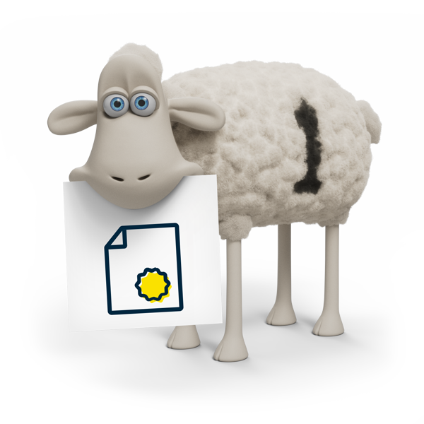 Cartoon sheep holding certificate with number one
