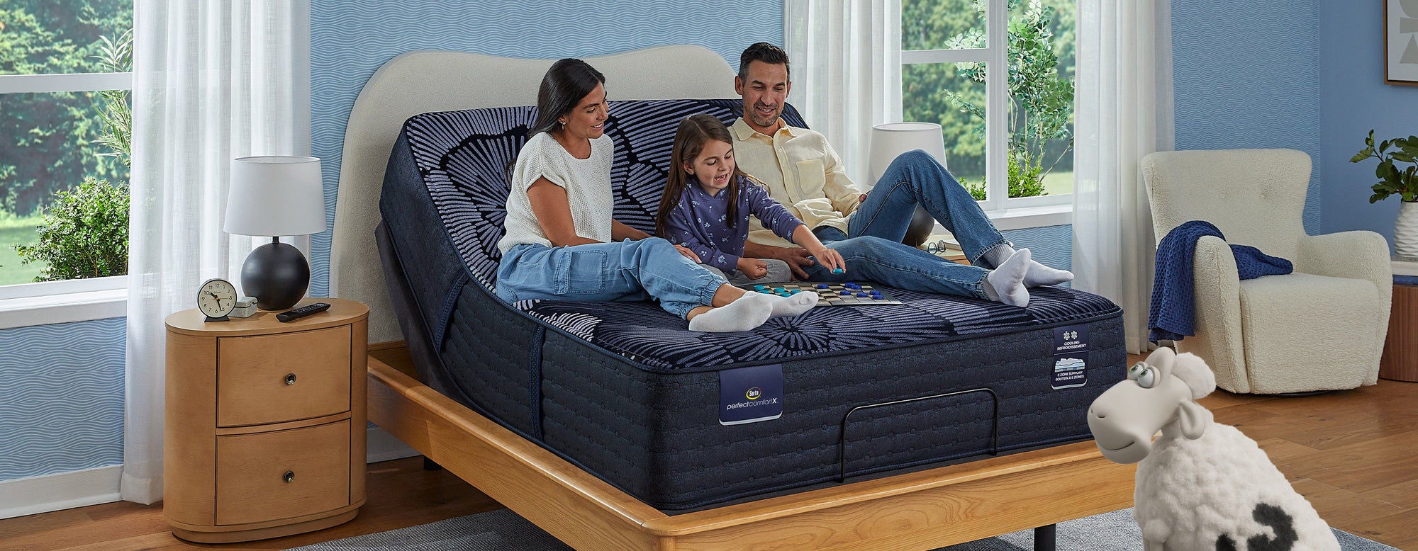 Family relaxing on adjustable mattress
