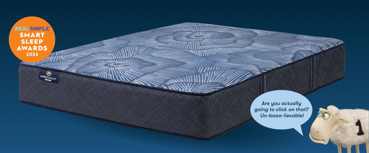 Serta Perfect Sleeper mattress with an award badge for Real Simple Smart Sleep Awards