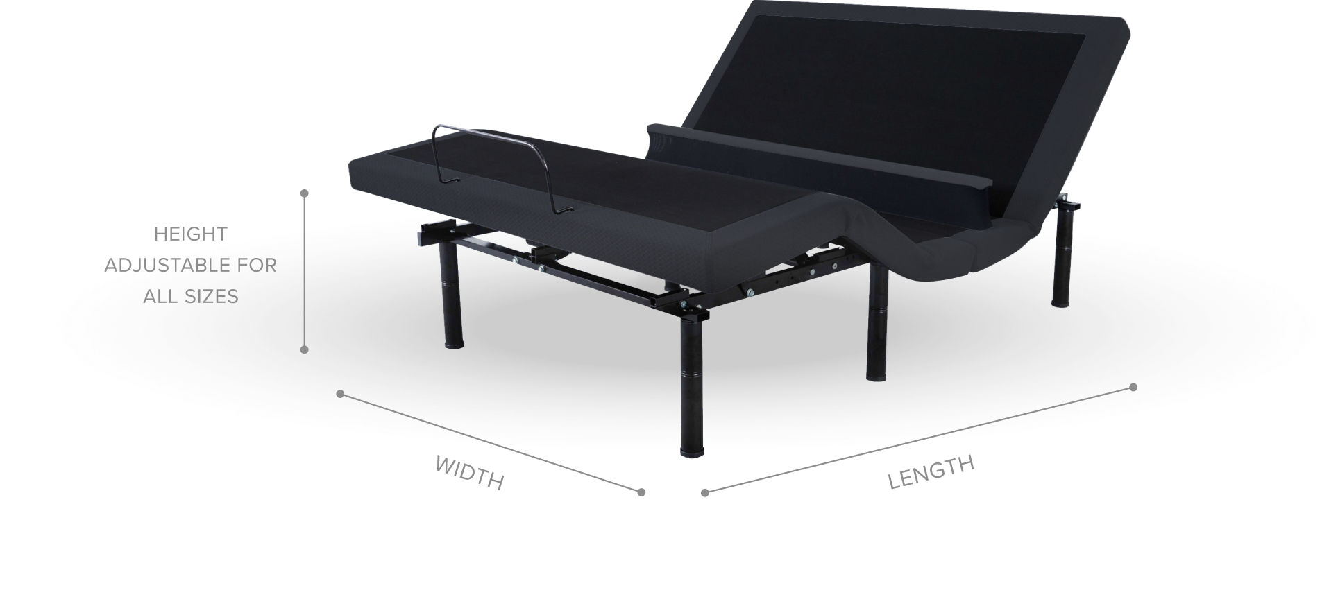 Adjustable black bed frame with dimensions