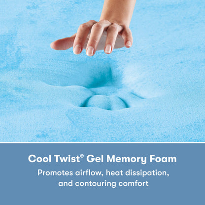 Woman's hand pressing on the memory foam inside of a Perfect Sleeper X Quilted Hybrid Max Plush Pillow Top Mattress || feel: Plush Pillow Top || level: Level 2