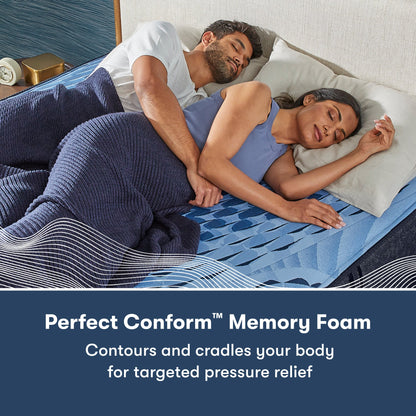 Man and woman laying on a Serta iComfort mattress on their right side || feel: medium || level: Enhanced - 14"