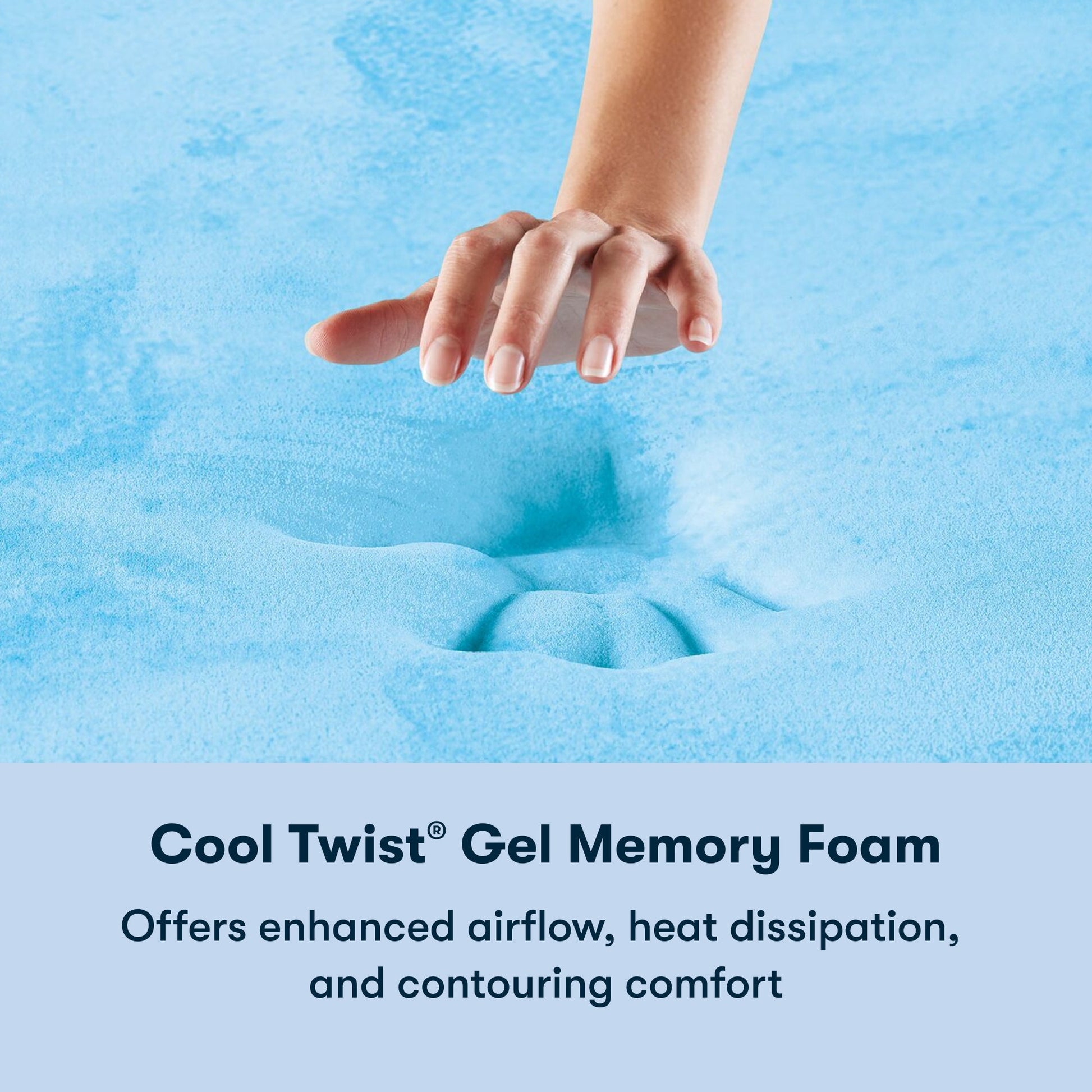Woman's hand pressing on the gel memory foam of 6 inch foam mattress || feel: Foam (6" Profile)