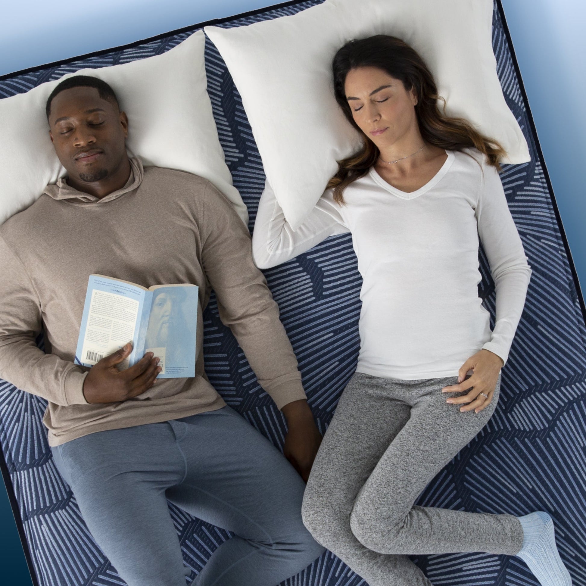 A couple sleeping on a perfect sleeper firm mattress||feel: firm||level: enhanced