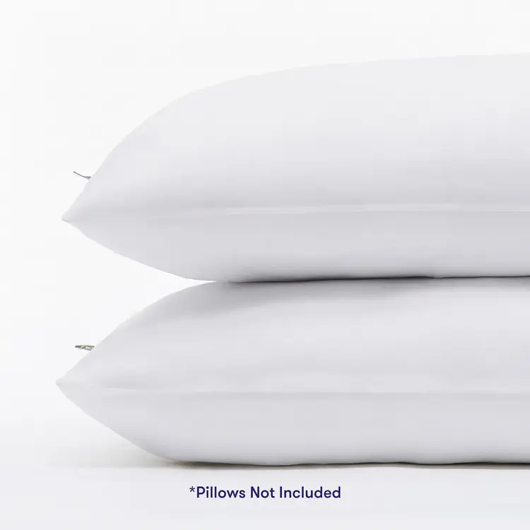 Serta Power Chill Pillow Protector wrapped around 2 pillows with a caption stating *Pillows Not Included