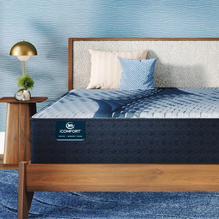 iComfort Iona Plush Mattress sitting in a brown bedframe || feel: plush || level: Standard - 13"